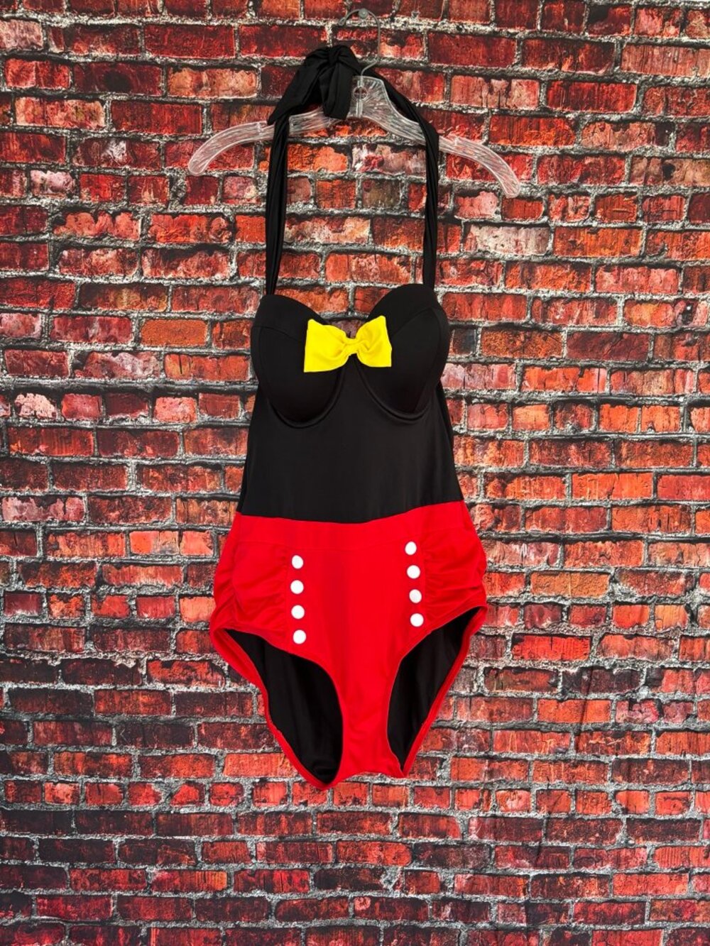 Disney Mickey Mouse Inspired Halter 1 Piece Swimsuit Plus Size  14/16 Black Red